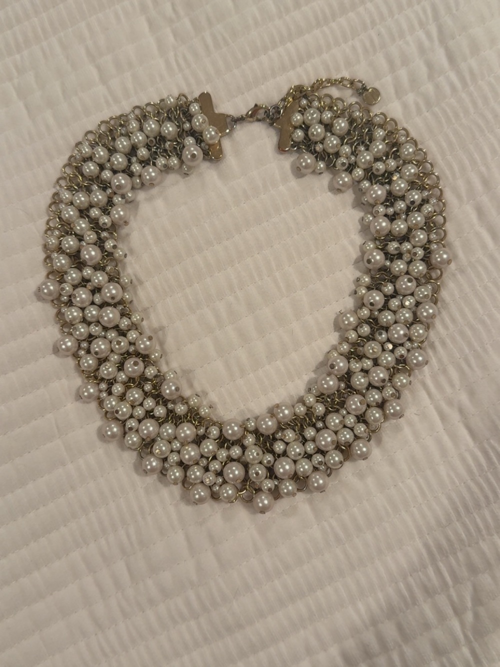 Talbots Pearl Cluster Bib Necklace - White and Gold